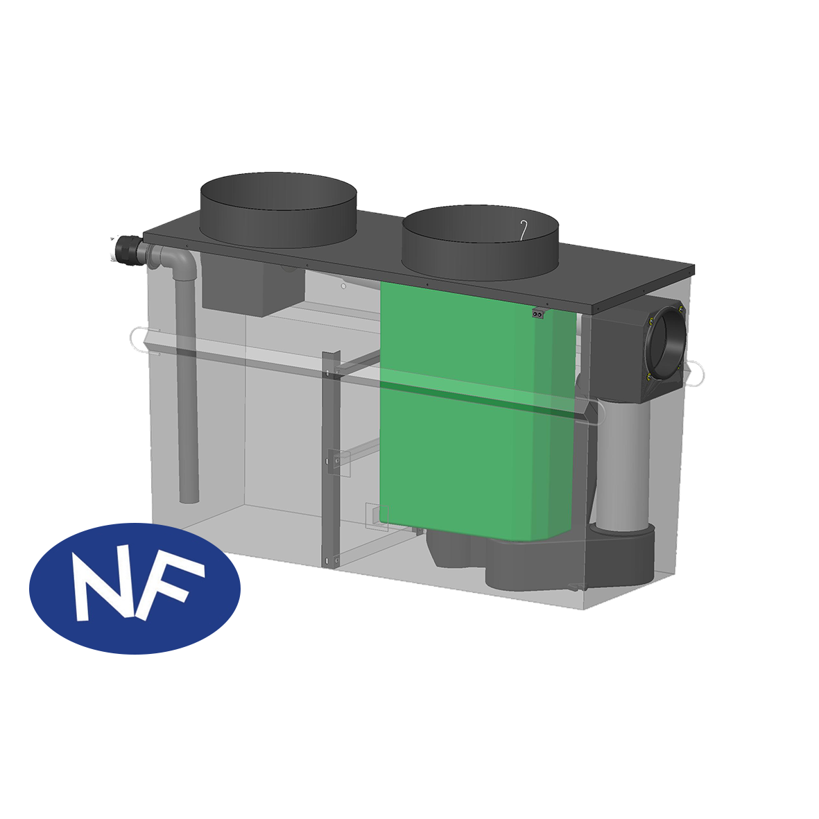 [4732] Hydrocarbon separator NF steel 5mg/L, 1.5 to 6 L/s, with bypass, V100 sludge trap, top: circular primers - Main image